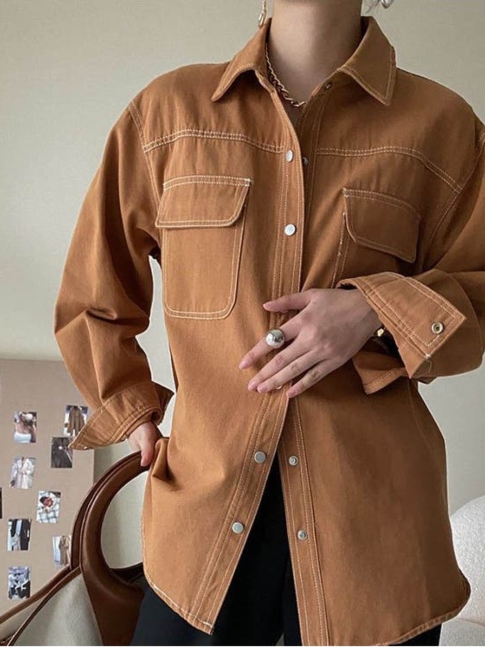 Oversized Button-Front Utility Shirt Jacket